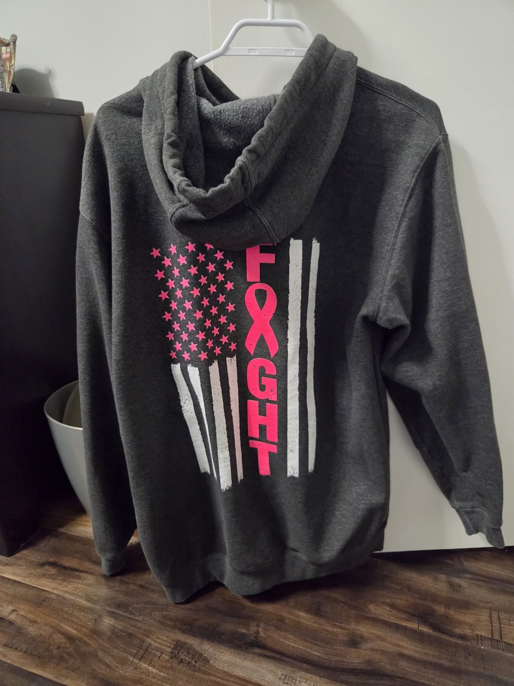 Carhartt Dark Gray Pullover Hoodie with Pink Fight Ribbon Graphic